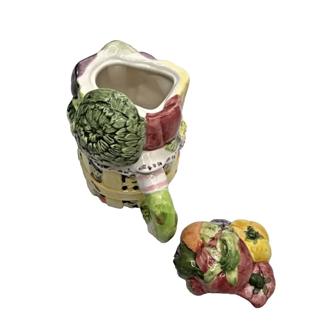 Vintage Angela Akerman Tea Garden Teapot Giftcraft Picnic Basket Fruit Veggie